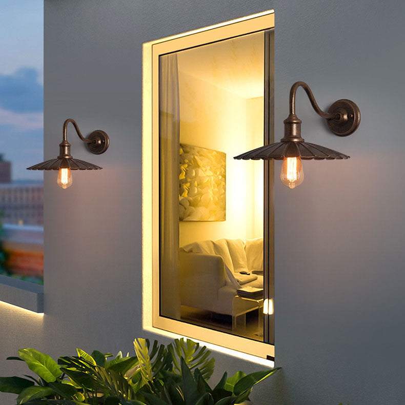 Lámpara de pared moderna minimalista, impermeable, redonda, plisada, con pétalos, de hierro, de 1 luz, para patio exterior