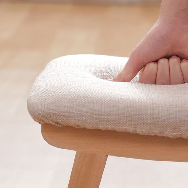 Banco Zapatero Cuadrado Minimalista Moderno de Madera de Caucho con Cojín Tapizado de Algodón-Lino, Taburete Bajo para Sala de Estar