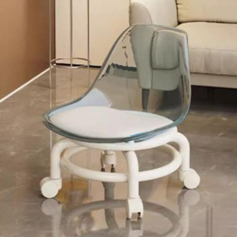 Modern Minimalist Round Acrylic Faux Leather Low Stool on Wheels – Plastic Living Room Stool