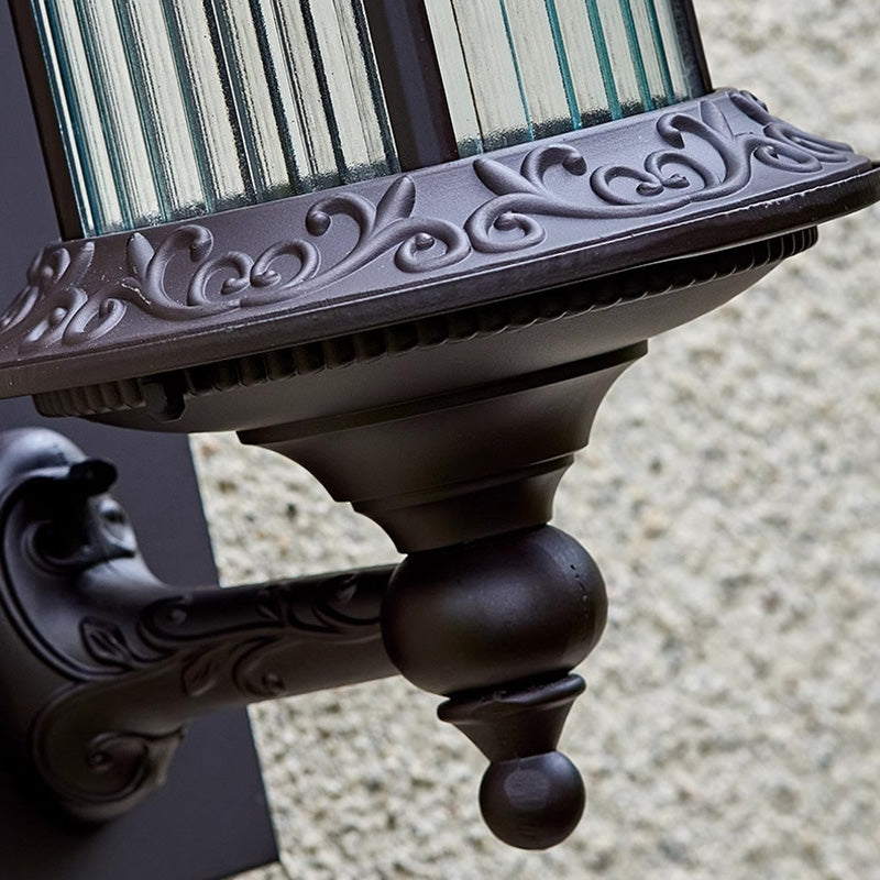 Lámpara de pared de 1 luz cilíndrica de vidrio y aluminio impermeable, estilo retro contemporáneo para jardín