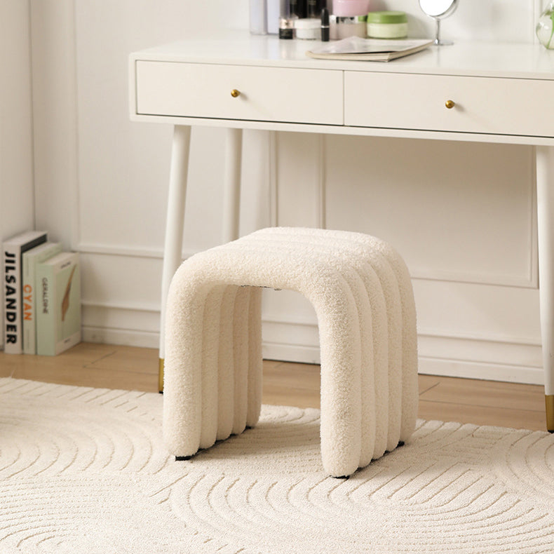 Contemporary Nordic Arch Vanity Stool in Sherpa Fabric with Carbon Steel Frame - Backless, Bedroom-Ready