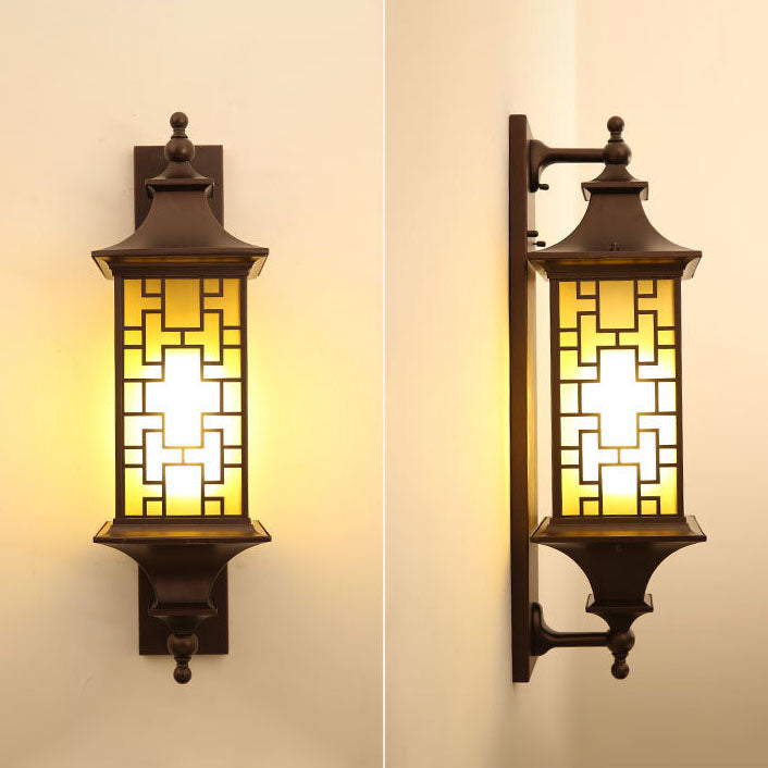 Aplique de pared para exteriores de 1 luz, resistente al agua, con jaula de linterna cuadrada tradicional china para patio exterior