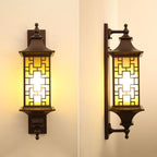 Aplique de pared para exteriores de 1 luz, resistente al agua, con jaula de linterna cuadrada tradicional china para patio exterior