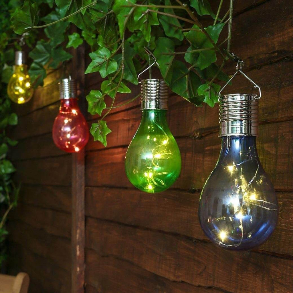 Bombillas de colores creativas, de plástico, solares, LED, luz colgante para exteriores