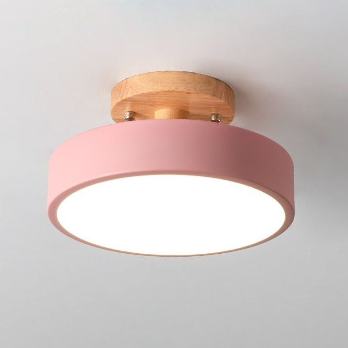 Modern Minimalist Nordic Wooden Round LED Ceiling Light Semi-Flush Mount Fixture for Living Room Bedroom Kitchen Dimmable Energy Saving Wholesale
