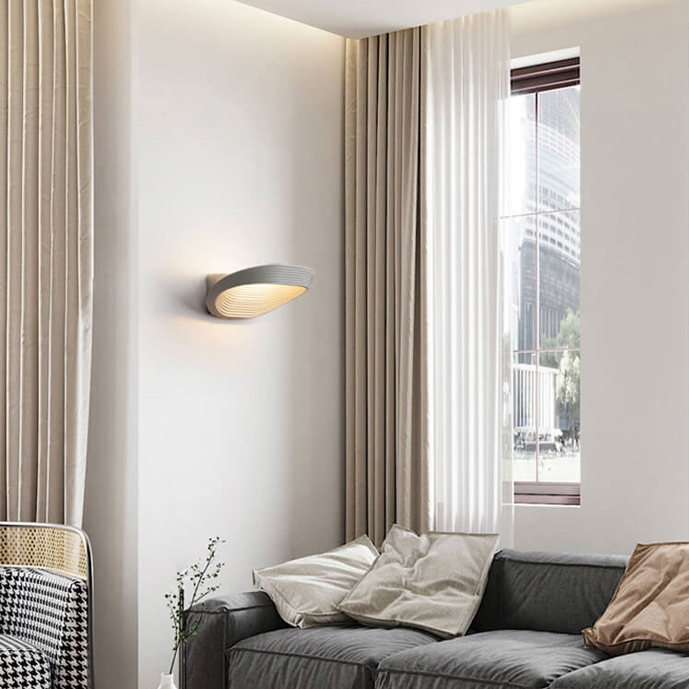 Modern Minimalist Fluted LED Wall Sconce Curved Shell Acrylic Lamp for Bedroom and Living Room