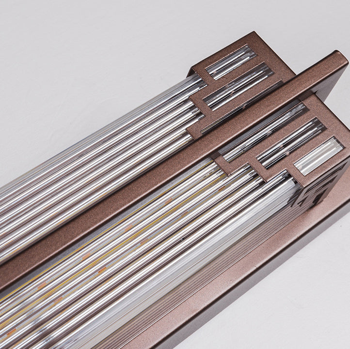 Lámpara de pared LED rectangular de cristal de acero inoxidable impermeable estilo chino tradicional para patio exterior