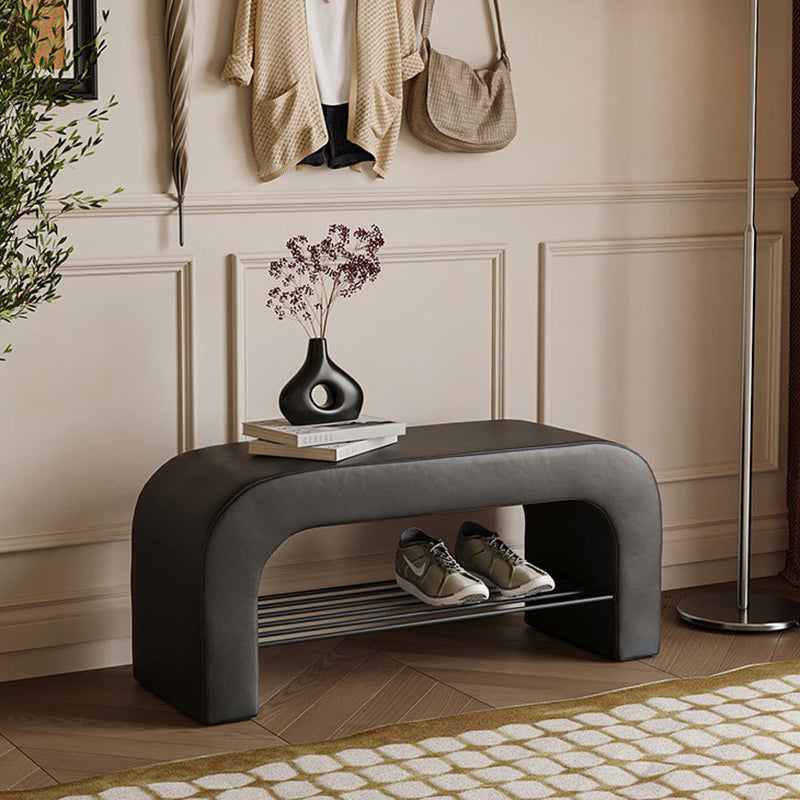 Modern Minimalist Long Rectangle Sherpa Fabric PU Leather Iron Storage Bench 1-Shelf For Entryways