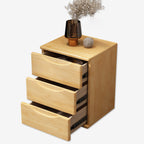 Mesita de noche japonesa tradicional rectangular de madera de caucho y metal con 2/3 cajones para cabecera