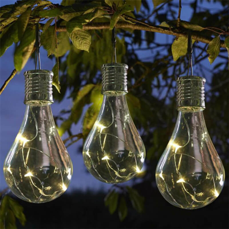 Bombillas de colores creativas, de plástico, solares, LED, luz colgante para exteriores