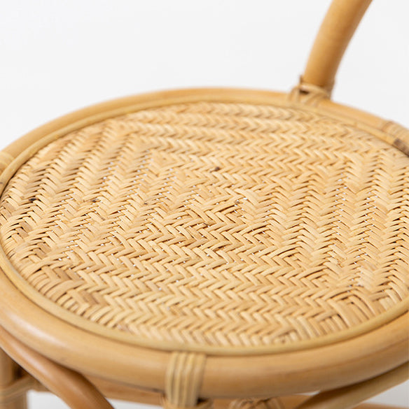 Puf redondo tradicional japonés de mimbre con respaldo – Silla ideal para niños en recibidores