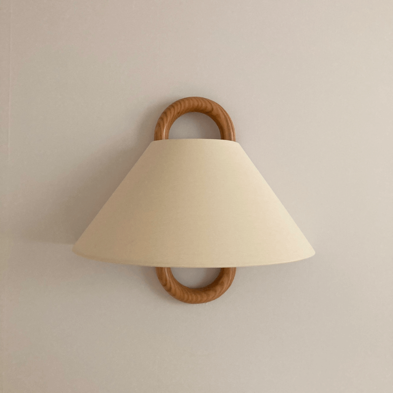 Japandi Solid Wood Wall Sconce Pleated Fabric Plug-In Bedside Reading Lamp for Bedroom and Living Room