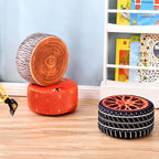 Modern Round Fabric Pouf with Creative Fruit Pattern – Kids Footstool for Living Room
