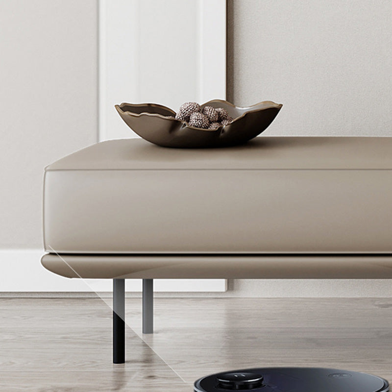 Modern Minimalist Rectangular Cushioned Bench - Microfiber Leather Upholstery with Wood & Carbon Steel Frame, Low Backless End-of-Bed Stool for Bedroom