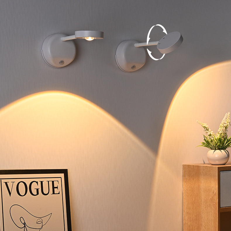 Lámpara de pared LED redonda, recargable, con sensor de movimiento, de ABS, impermeable, para patio exterior, de simplicidad moderna
