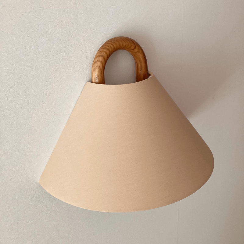 Japandi Solid Wood Wall Sconce Pleated Fabric Plug-In Bedside Reading Lamp for Bedroom and Living Room