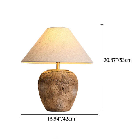Organic Modern Textured Ceramic Table Lamp with Natural Linen Shade Rustic Wabi-Sabi Accent Light for Bedroom and Living Room
