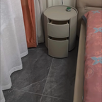 Mesita de noche moderna de lujo redonda de madera contrachapada con piel sintética y 2 cajones para dormitorio