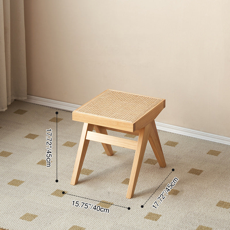 Banco rectangular japonés tradicional con patas en V, de madera de caucho y ratán, con asiento tejido a mano para recibidor y sala de estar