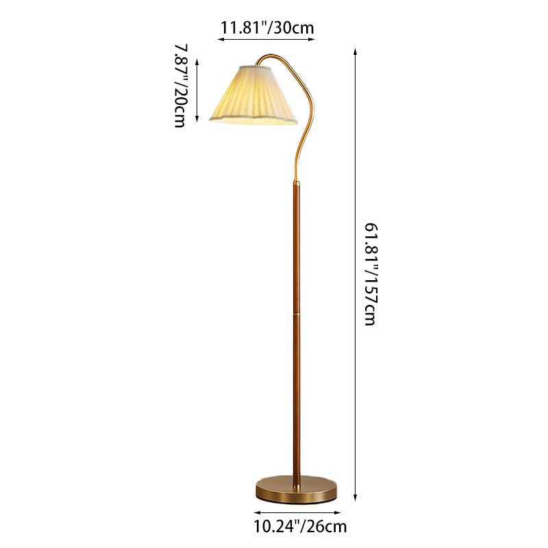 Lámpara de pie japonesa vintage de madera maciza, hierro y tela con 1 luz