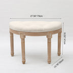French Country Tufted Linen Vanity Stool Solid Wood Demilune Makeup Chair for Bedroom and Walk-in Closet