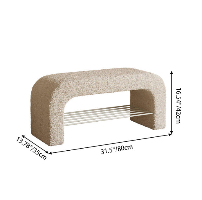 Modern Minimalist Long Rectangle Sherpa Fabric PU Leather Iron Storage Bench 1-Shelf For Entryways