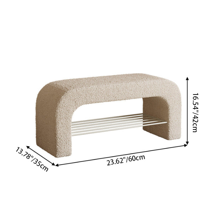 Modern Minimalist Long Rectangle Sherpa Fabric PU Leather Iron Storage Bench 1-Shelf For Entryways