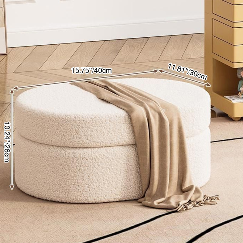 Modern Minimalist Sherpa Fabric Oval Stool with Hidden Storage - Solid Wood Frame, MDF Construction, Low-Profile Entryway Stool
