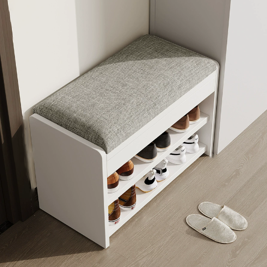 Traditional Vintage Solid Wood Linen Flip-Top Rectangular Shoe Storage With 2/3-Tiers For Entryway & Living Room
