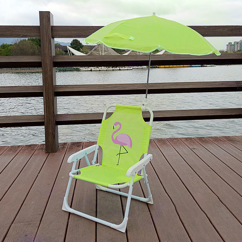 Contemporary Kids Cartoon Square Outdoor Foldable Recliner with Metal Frame, PP Seat, Backrest and Sunshade
