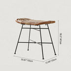 Contemporary Scandinavian Handwoven Rattan Low Stool with Iron Frame - Ideal for Entryways and Living Spaces