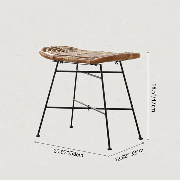 Contemporary Scandinavian Handwoven Rattan Low Stool with Iron Frame - Ideal for Entryways and Living Spaces