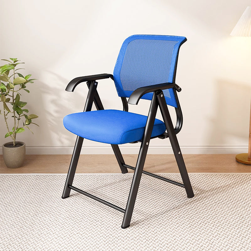 Modern Minimalist Foldable Mesh Sponge Carbon Steel Square Desk Chair With Backrest And Armrests For Home Office Or Study