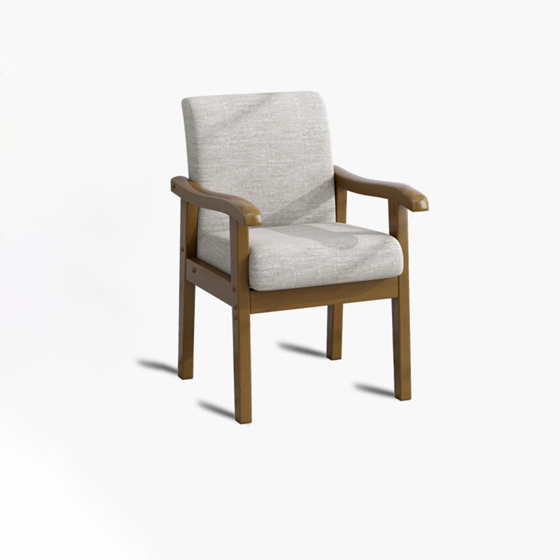 Silla de escritorio moderna minimalista cuadrada rectangular de madera de caucho y lino de algodón con respaldo y reposabrazos para oficina en casa