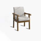 Silla de escritorio moderna minimalista cuadrada rectangular de madera de caucho y lino de algodón con respaldo y reposabrazos para oficina en casa