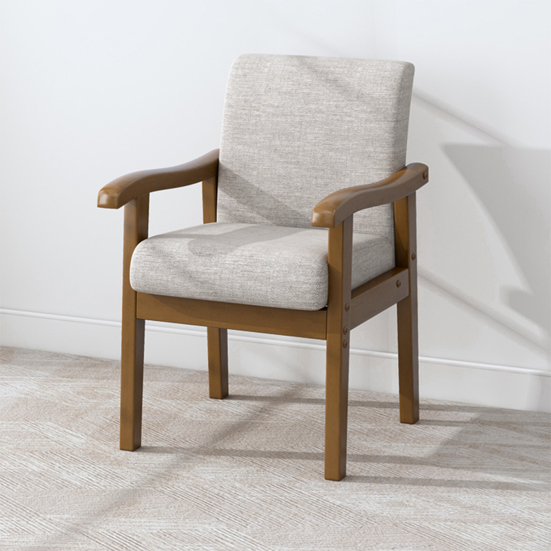 Silla de escritorio moderna minimalista cuadrada rectangular de madera de caucho y lino de algodón con respaldo y reposabrazos para oficina en casa
