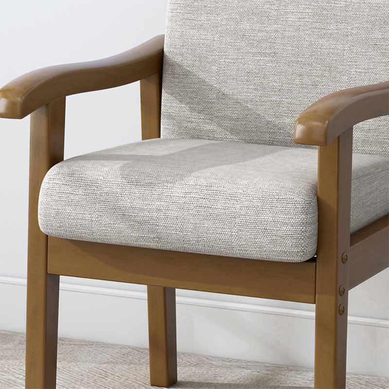 Silla de escritorio moderna minimalista cuadrada rectangular de madera de caucho y lino de algodón con respaldo y reposabrazos para oficina en casa