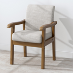 Silla de escritorio moderna minimalista cuadrada rectangular de madera de caucho y lino de algodón con respaldo y reposabrazos para oficina en casa