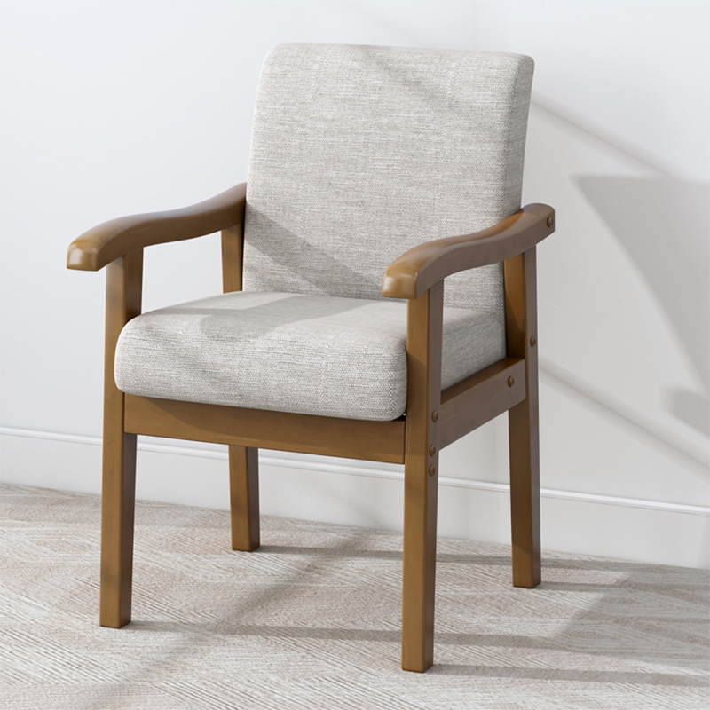 Silla de escritorio moderna minimalista cuadrada rectangular de madera de caucho y lino de algodón con respaldo y reposabrazos para oficina en casa