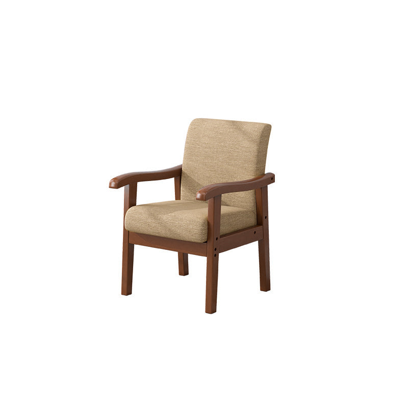 Silla de escritorio moderna minimalista cuadrada rectangular de madera de caucho y lino de algodón con respaldo y reposabrazos para oficina en casa