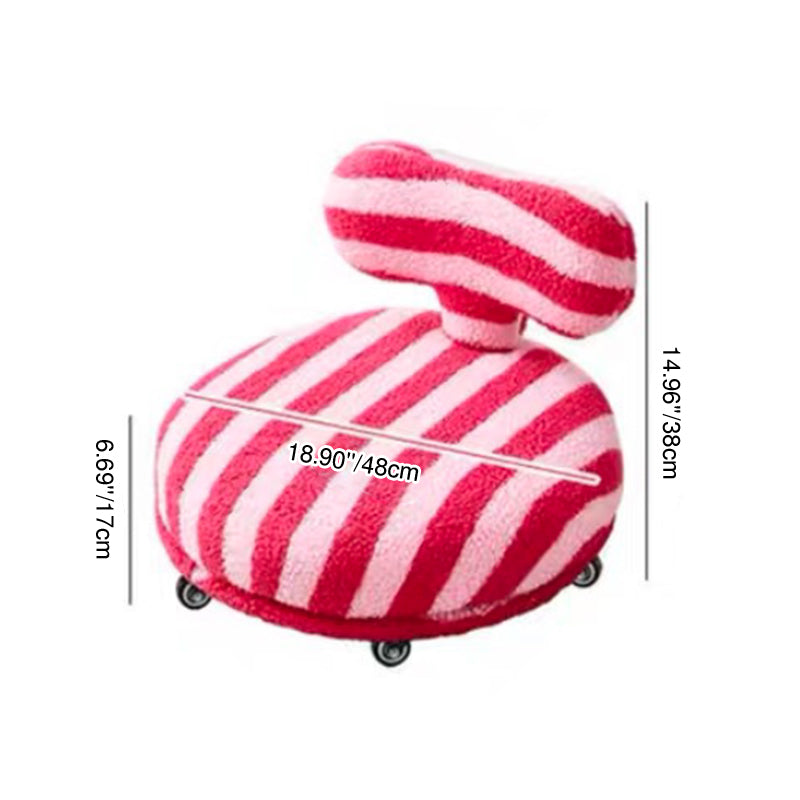 Modern Round Sherpa Fabric Swivel Stool with Iron Frame – Low-Profile, Armless with Backrest, Mobile for Living Room