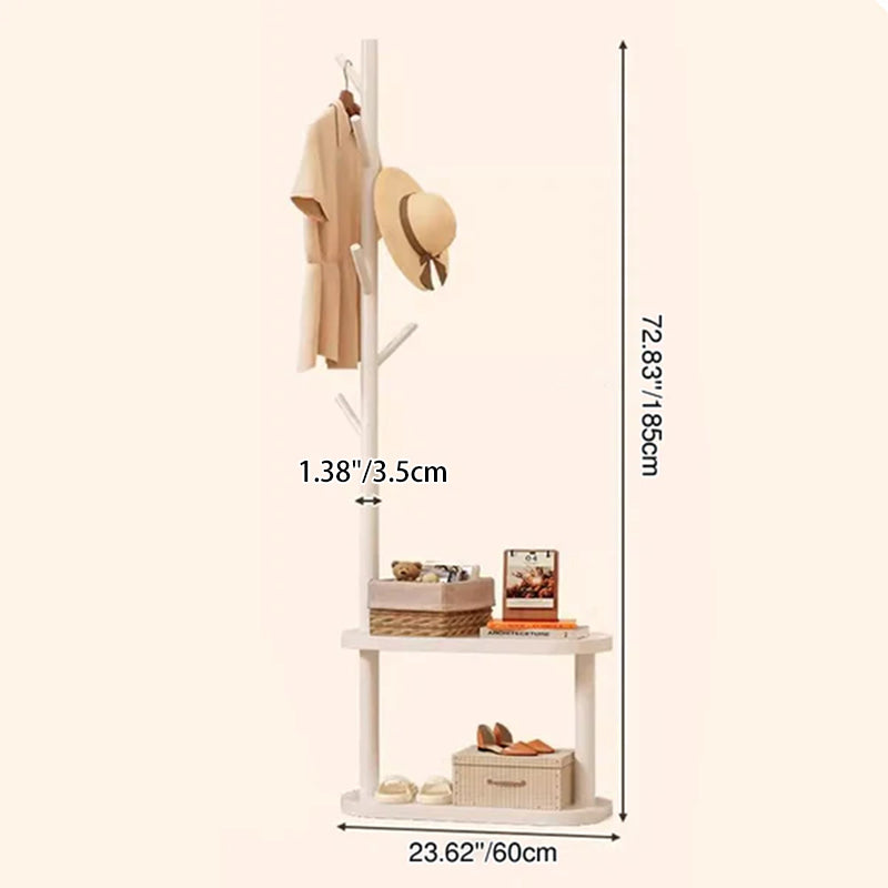Modern Minimalist Tree-Shaped Cylindrical Round Pine Wood Medium Density Fiberboard Hall Tree For Bedroom & Entryways