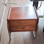 Mesita de Noche Contemporánea Retro Rectangular de Madera de Roble y Acero Inoxidable con 2 Cajones Para Dormitorio