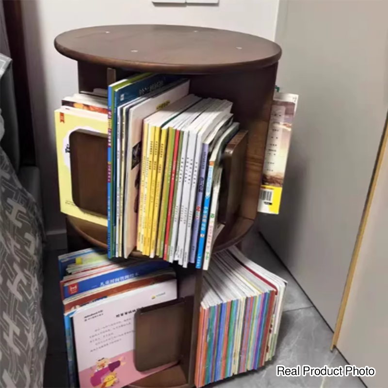 Modern Minimalist Solid Wood Round Cylinder Rotating Bookshelf 2/3/4/5 Tier For Home Office And Living Room