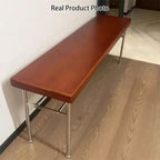 Traditional Vintage Rectangular Stainless Steel Rubberwood Bench Backless Armless For Hallway