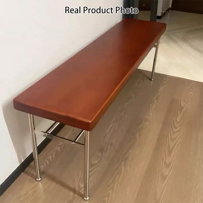 Traditional Vintage Rectangular Stainless Steel Rubberwood Bench Backless Armless For Hallway
