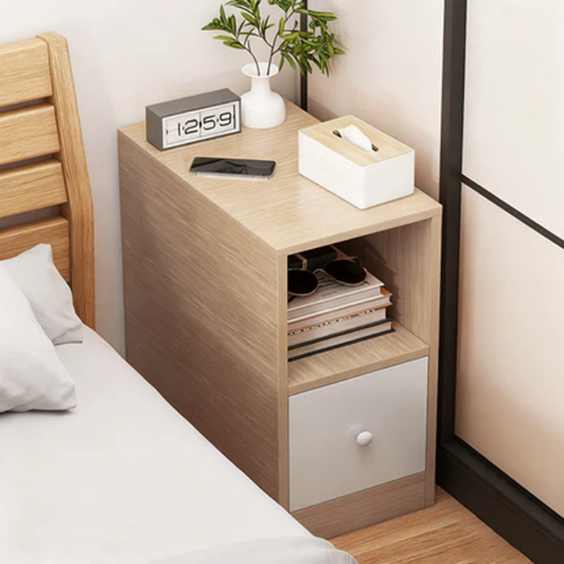 Modern Minimalist Rectangular Medium Density Fiberboard Nightstand 1-Drawer For Bedroom