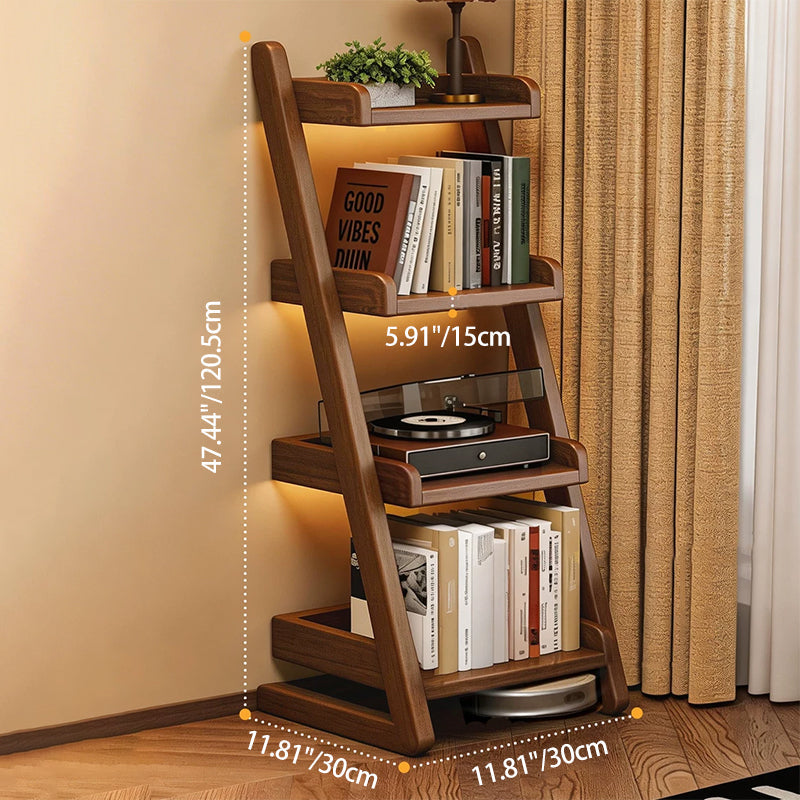 Modern Minimalist Trapezoid Rubberwood Solid Wood Sandwich Panel Floor-Standing Bookshelf 4/5-Shelf For Study