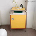 Mesita de noche contemporánea nórdica rectangular de madera y acero inoxidable con 1 cajón para dormitorio