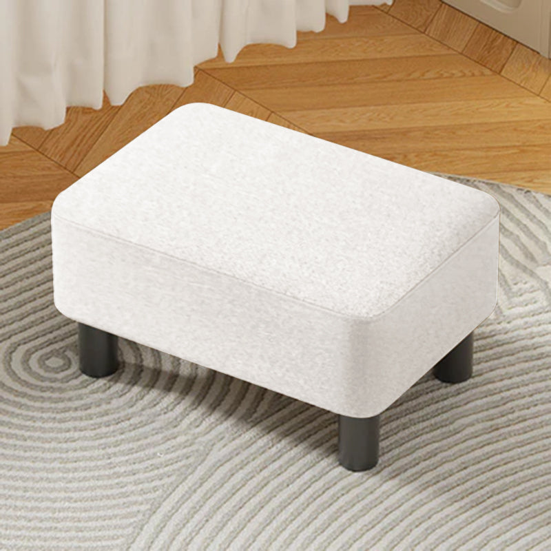 Modern Minimalist Rectangular Low Stool – Pine Wood Frame, PU Leather Cushioned Seat, Cotton & Linen Upholstery, Plastic Base, Backless & Armless for Living Room